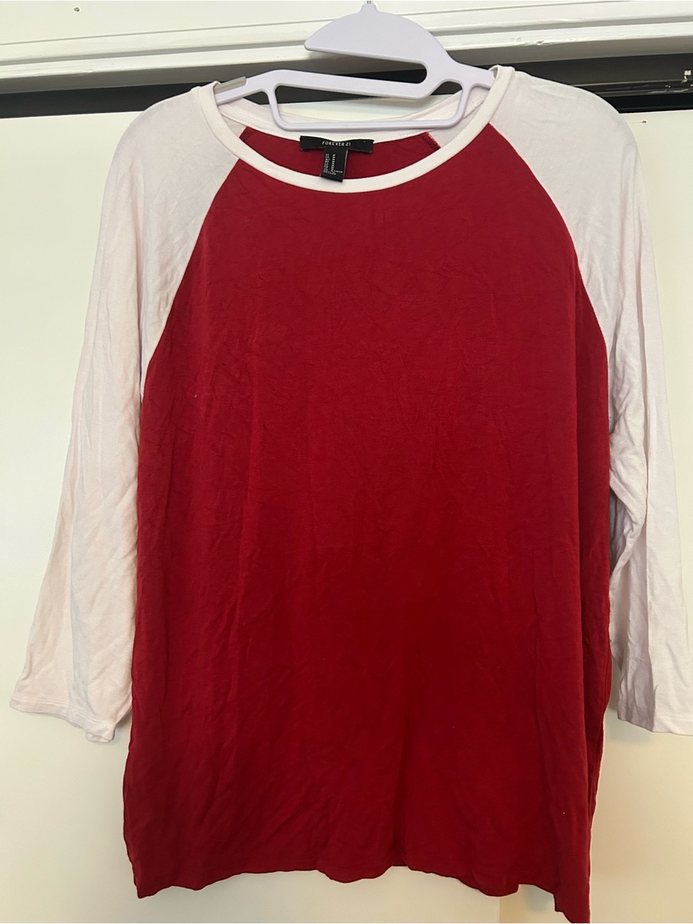Forever 21 Red and White Raglan Long Sleeve Tee
